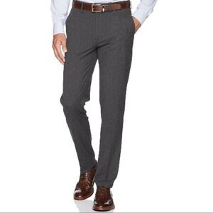 J.M. Haggar Mens Stretch Waist Slim Fit Flat Front Dress Pant 30x30 Gray